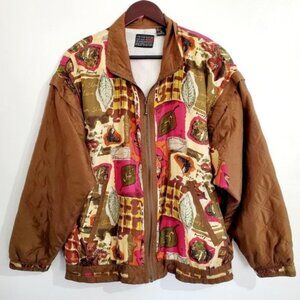 VTG MURELI Women's Medium100% Silk Brown Fall Foliage Vest and Jacket